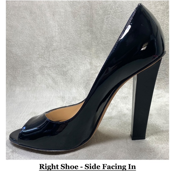 SOLD $$$ JIMMY CHOO Italy Black Patent Leather Block Heel Peep Toe Pump EU 38.5 - Picture 3 of 10
